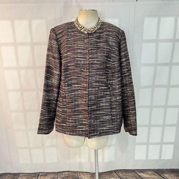 Lane Bryant NWT Purple Embellished Neckline Tweed Jacket Blazer Size 22 - Picture 1 of 11